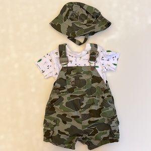 OshKosh B'gosh Green Camouflage Shortalls & Hat Set